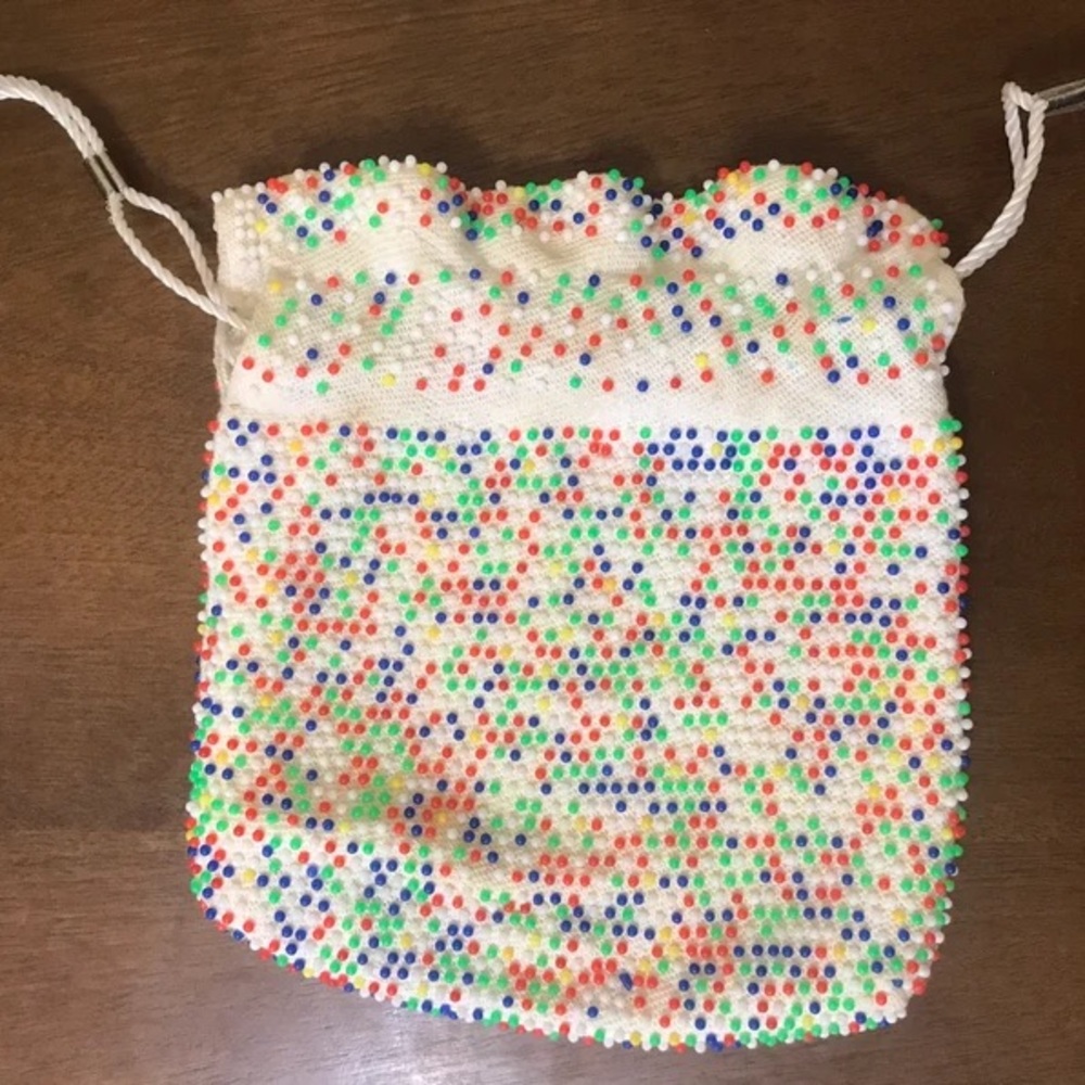 Vintage Rainbow Beaded Reversible Drawstring Pouch | Vintage Marble Bag - Picture 5 of 11